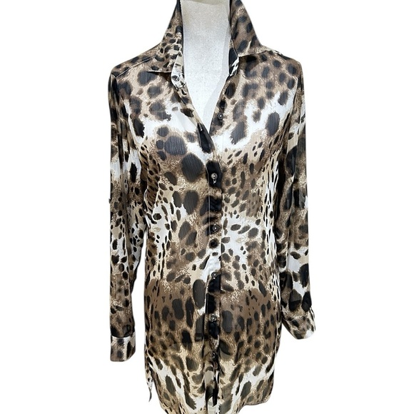 Tommy Bahama animal Print Button-Down  sheer duster length Shirt size medium - Picture 1 of 9